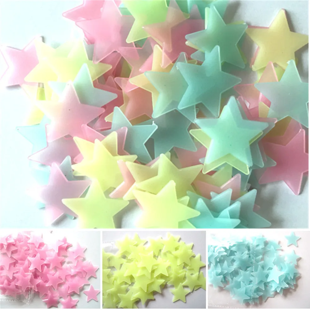 Baby Nursery Modern - Fluorescent Glowing Star Wall Decals, Noctilucent