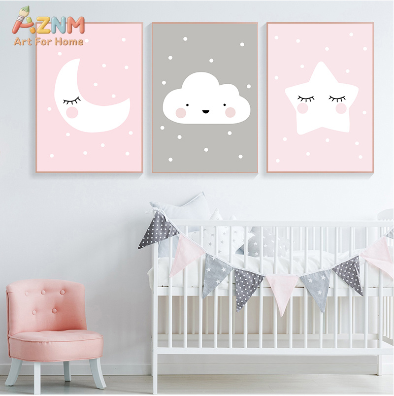 Baby Nursery Pink - AZNM Cute Cartoon Moon Cloud Star