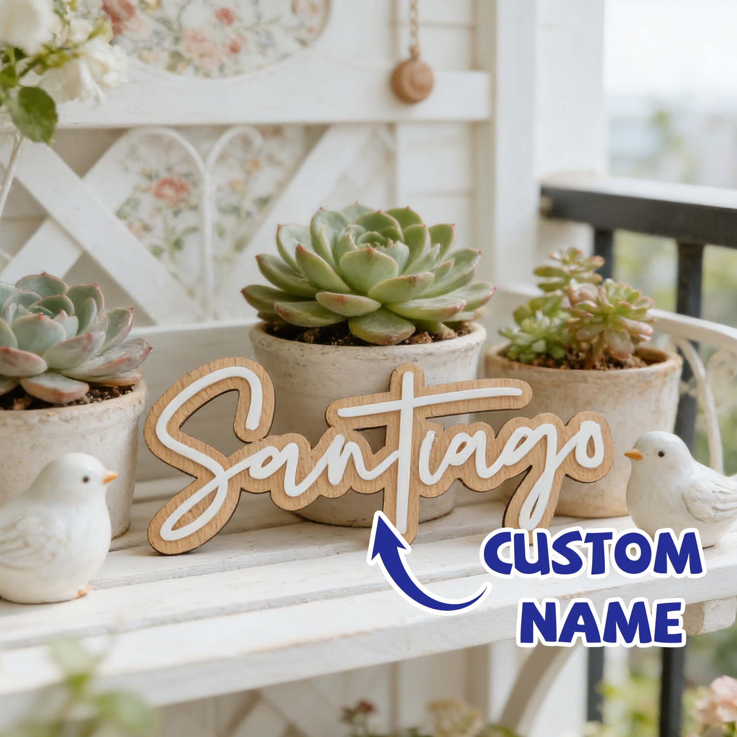 Baby Nursery Decor - 1Pc Custom Name Cute White Wooden