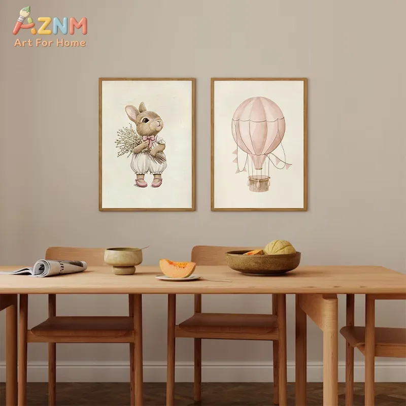 AZNM Boho Bunny Hot Air Balloo - Baby Nursery Vintage reseña y precio