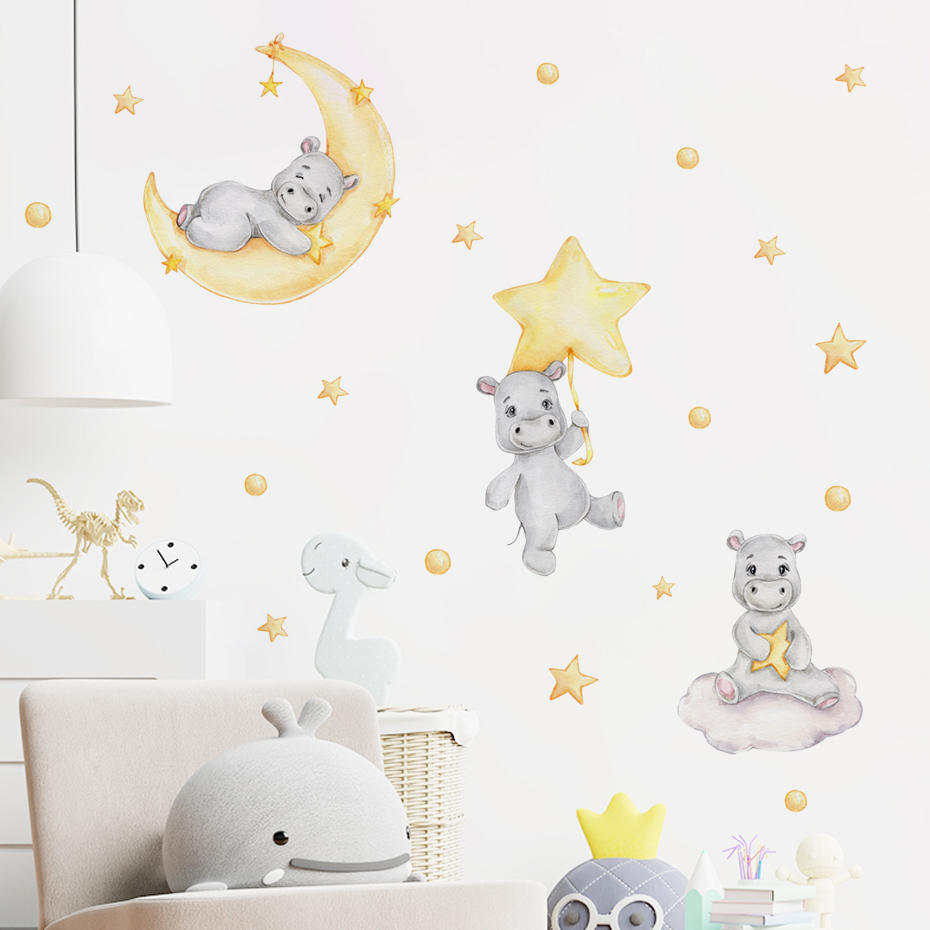 Boho Cartoon Cute Yellow Hippo - Baby Nursery Yellow Walls reseña y precio