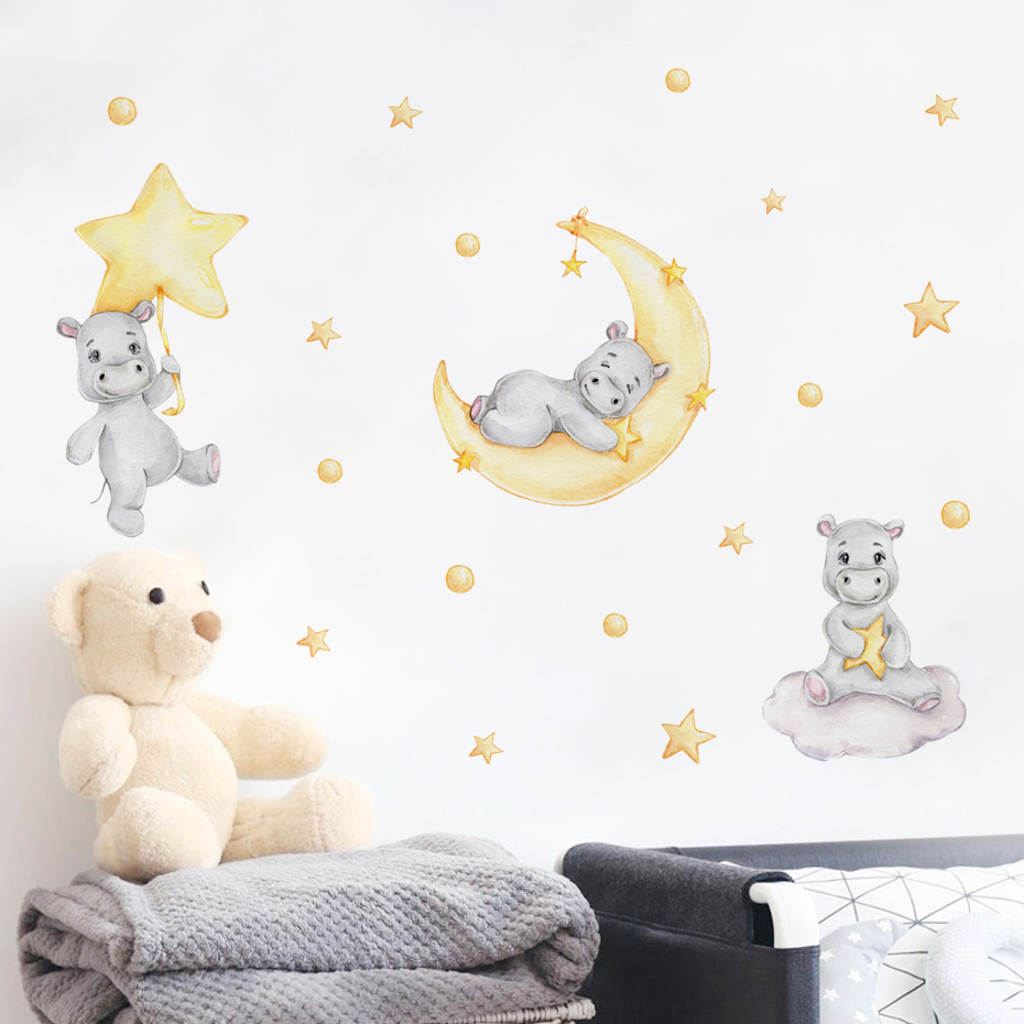 Boho Cartoon Cute Yellow Hippo - Baby Nursery Yellow Walls reseña y precio