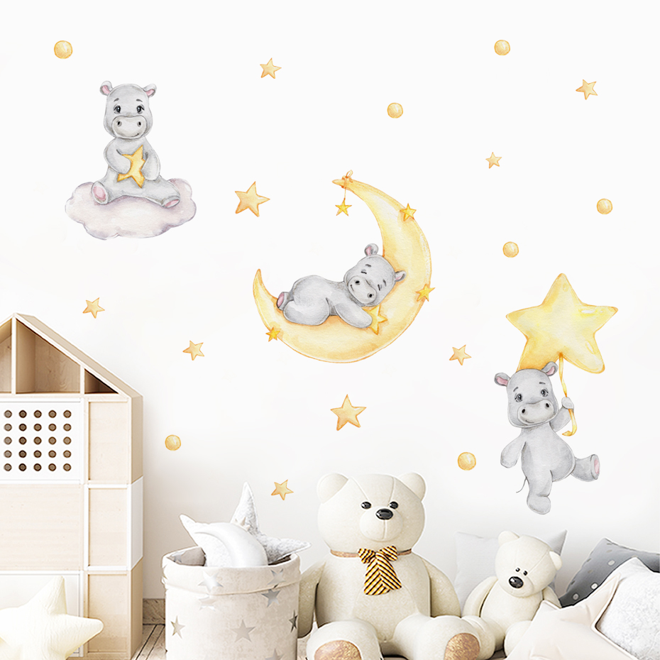 Boho Cartoon Cute Yellow Hippo - Baby Nursery Yellow Walls reseña y precio
