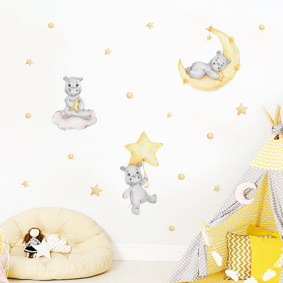 Boho Cartoon Cute Yellow Hippo - Baby Nursery Yellow Walls reseña y precio