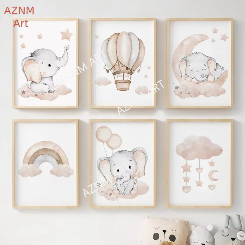 Elephant Balloon Rainbow Moon  - Baby Nursery Fabric reseña y precio