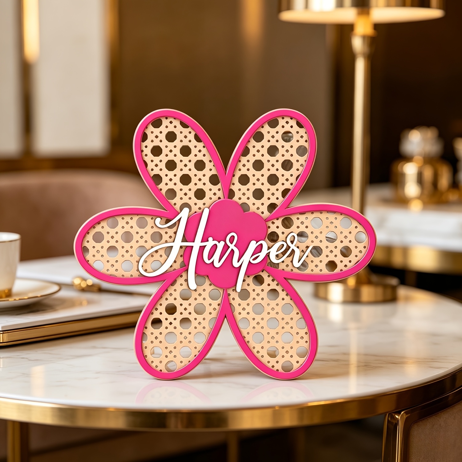 Personalized Boho Rattan Flowe - Baby Nursery Pink reseña y precio