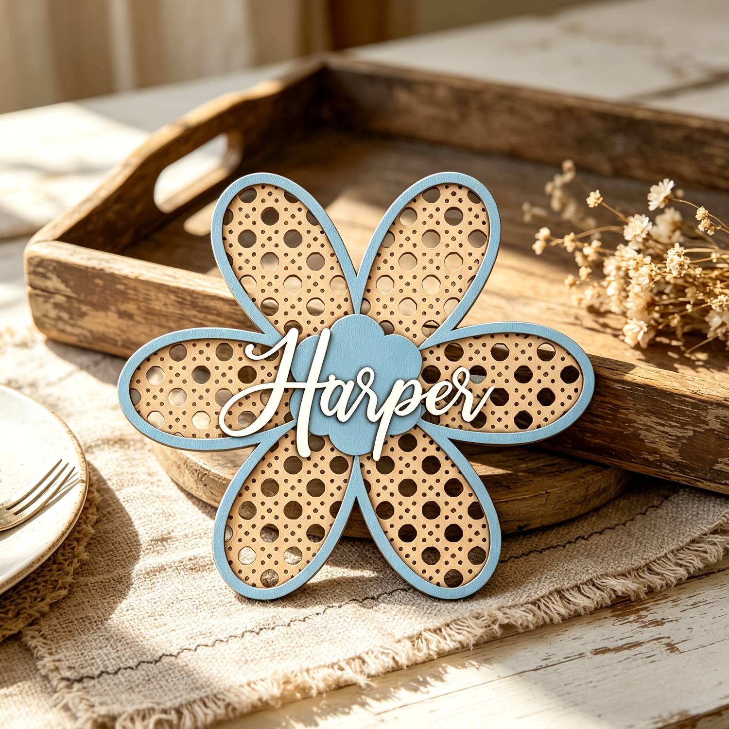 Personalized Boho Rattan Flowe - Baby Nursery Pink reseña y precio