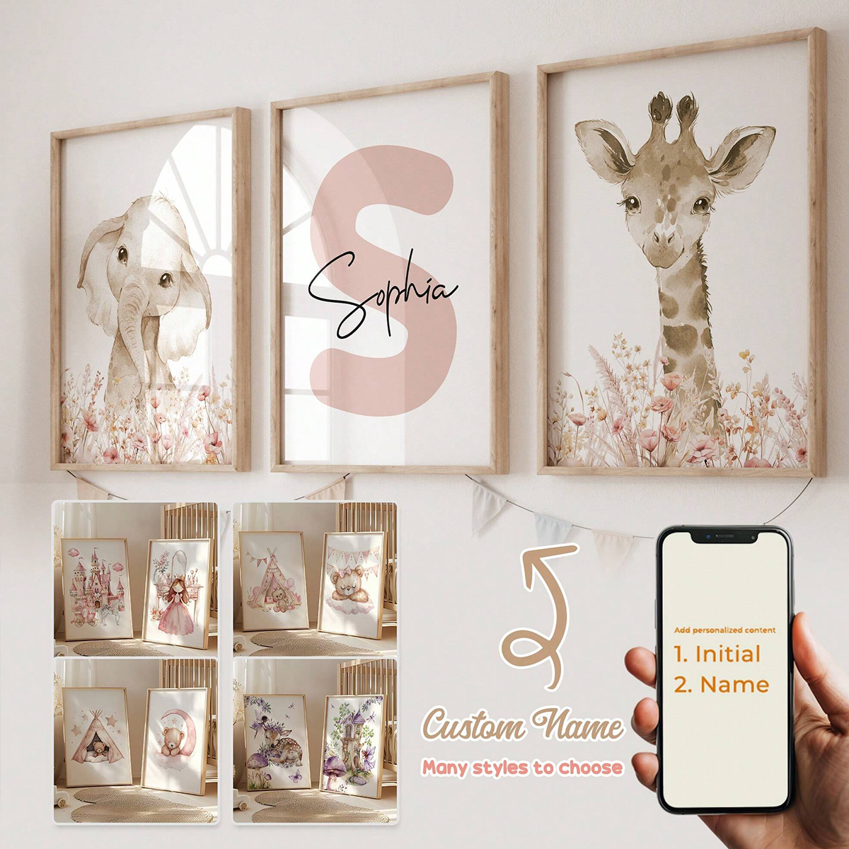 Custom Name Nursery Wall Art S - Baby Nursery Decor reseña y precio
