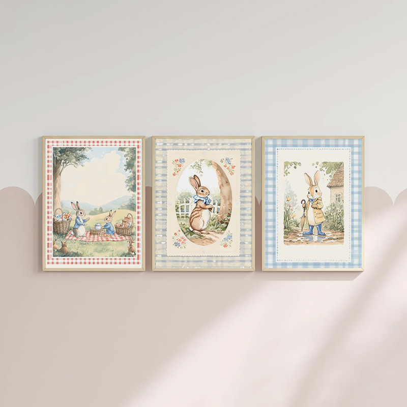 Vintage Boho Blue Plaid Rabbit - Baby Nursery Vintage reseña y precio