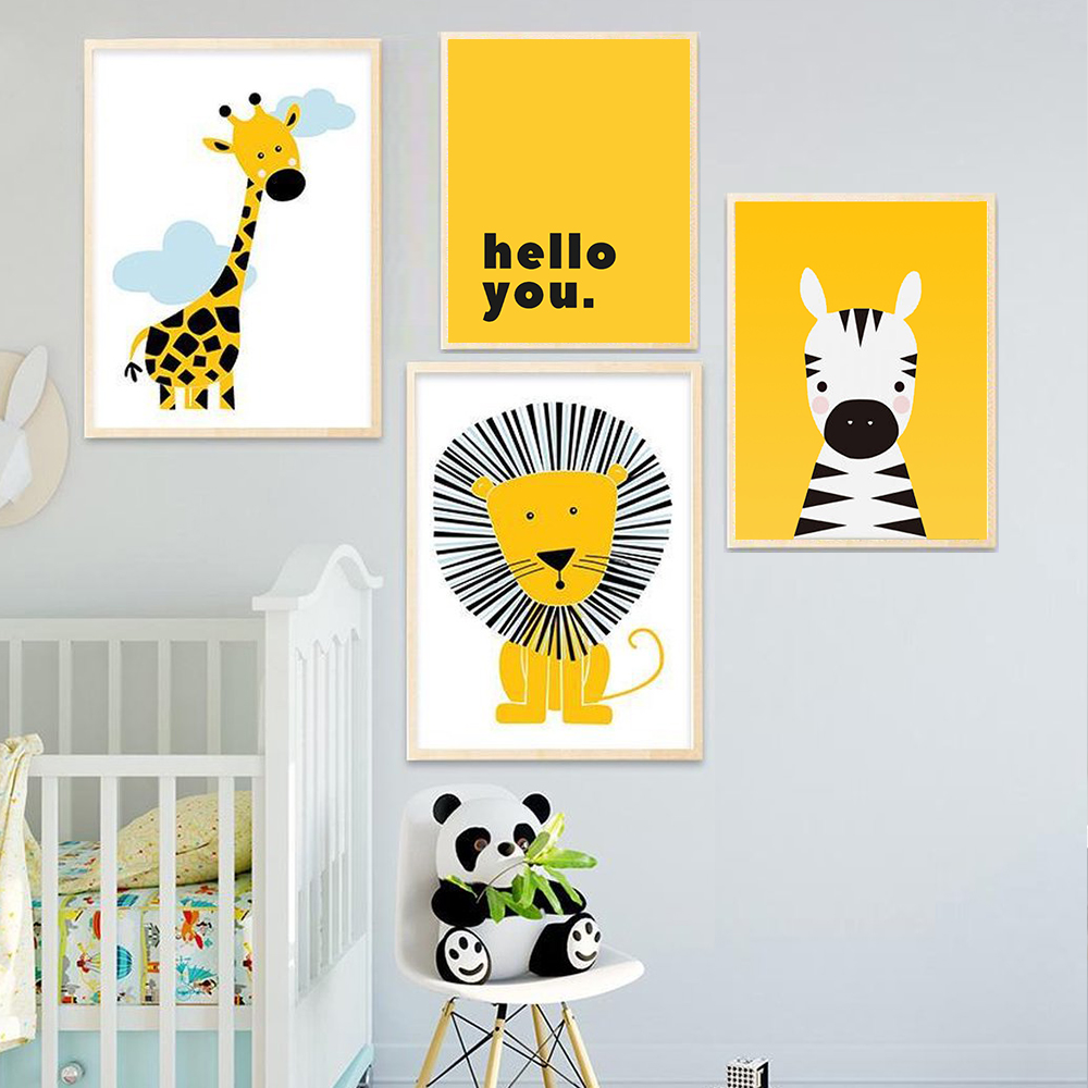 Cartoon Animal Posters Yellow  - Baby Nursery Yellow Walls reseña y precio