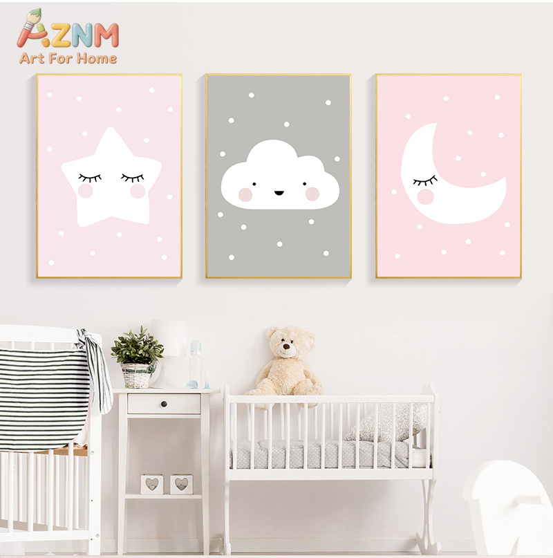 AZNM Cute Cartoon Moon Cloud S - Baby Nursery Pink reseña y precio