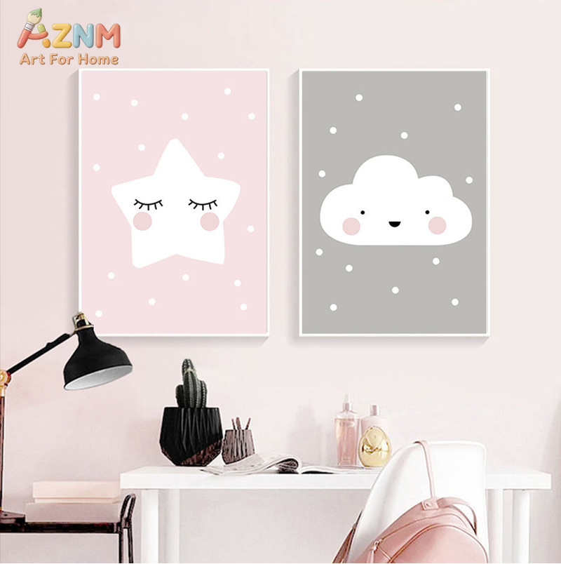 AZNM Cute Cartoon Moon Cloud S - Baby Nursery Pink reseña y precio