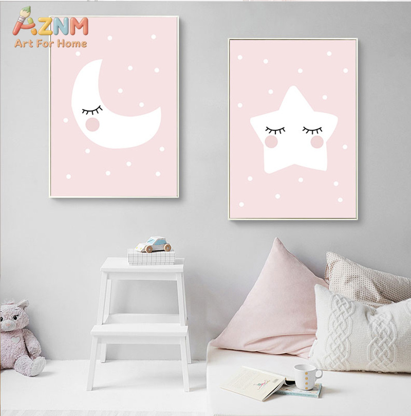 AZNM Cute Cartoon Moon Cloud S - Baby Nursery Pink reseña y precio