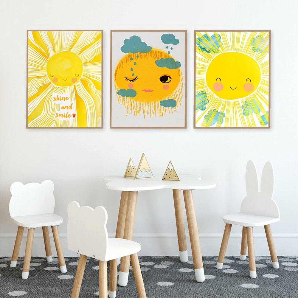 Cartoon Yellow Sun Cloud Nurse - Baby Nursery Yellow Walls reseña y precio