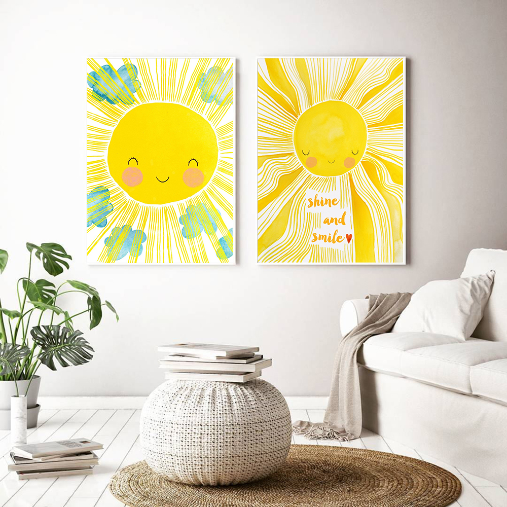 Cartoon Yellow Sun Cloud Nurse - Baby Nursery Yellow Walls reseña y precio