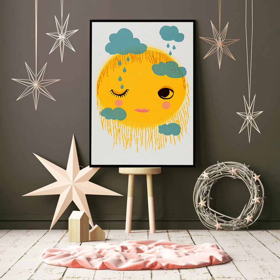 Cartoon Yellow Sun Cloud Nurse - Baby Nursery Yellow Walls reseña y precio