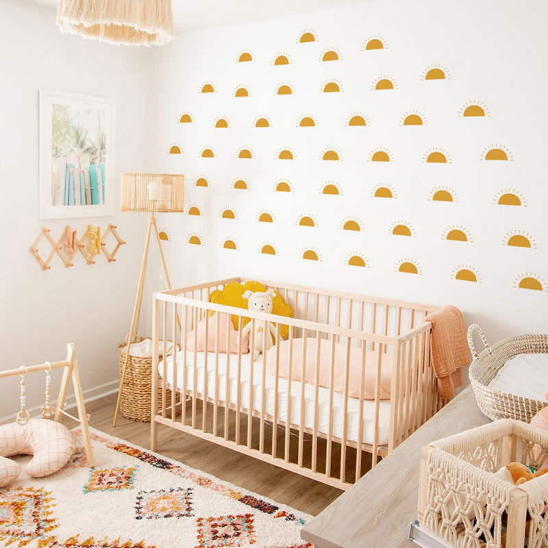 Boho Yellow Orange Half Sun Wa - Baby Nursery Yellow Walls reseña y precio
