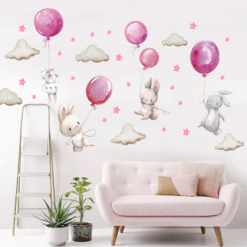 Watercolor Pink Balloon Bunny  - Baby Nursery Pink reseña y precio