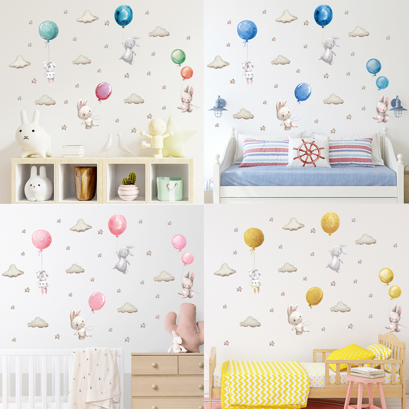 Watercolor Pink Balloon Bunny  - Baby Nursery Pink reseña y precio