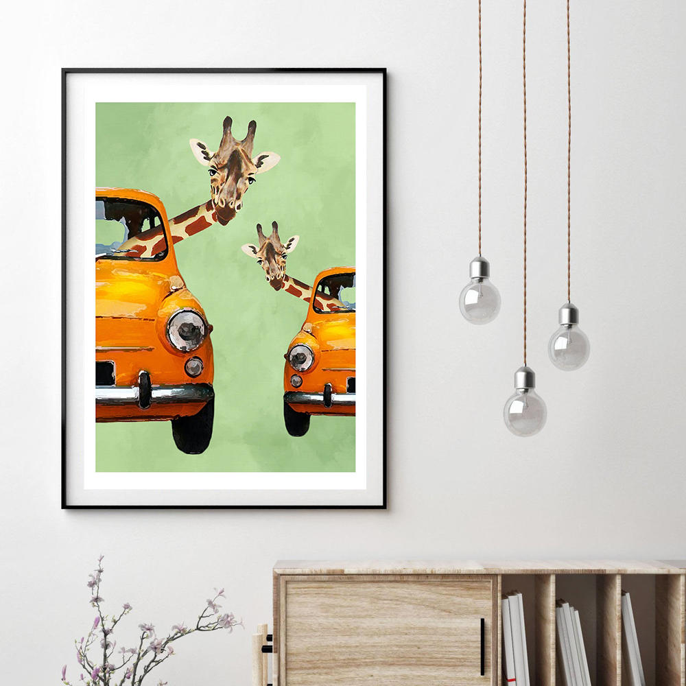 Giraffes In Yellow Cars Cartoo - Baby Nursery Yellow Walls reseña y precio