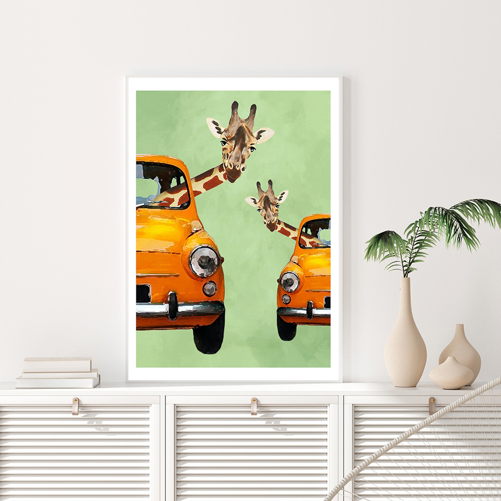 Giraffes In Yellow Cars Cartoo - Baby Nursery Yellow Walls reseña y precio