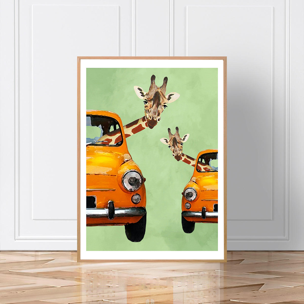 Giraffes In Yellow Cars Cartoo - Baby Nursery Yellow Walls reseña y precio