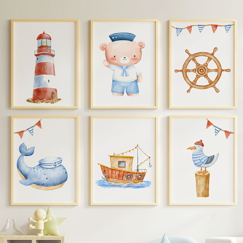 Bear Whale Sailboat Lighthouse - Baby Nursery Modern reseña y precio