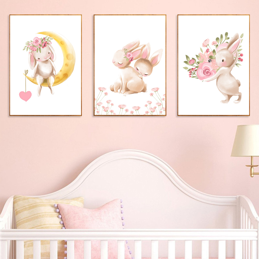 Rabbit animal print, pink flow - Baby Nursery Pink reseña y precio