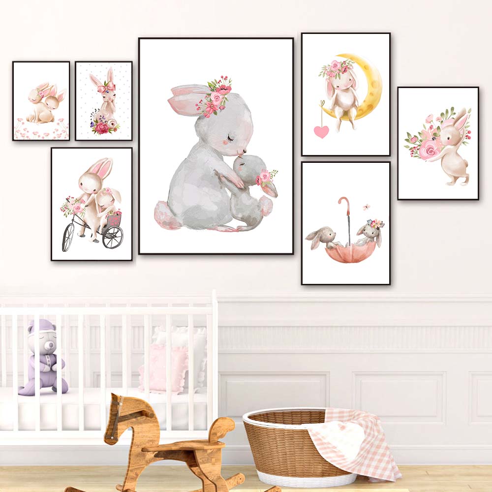 Rabbit animal print, pink flow - Baby Nursery Pink reseña y precio
