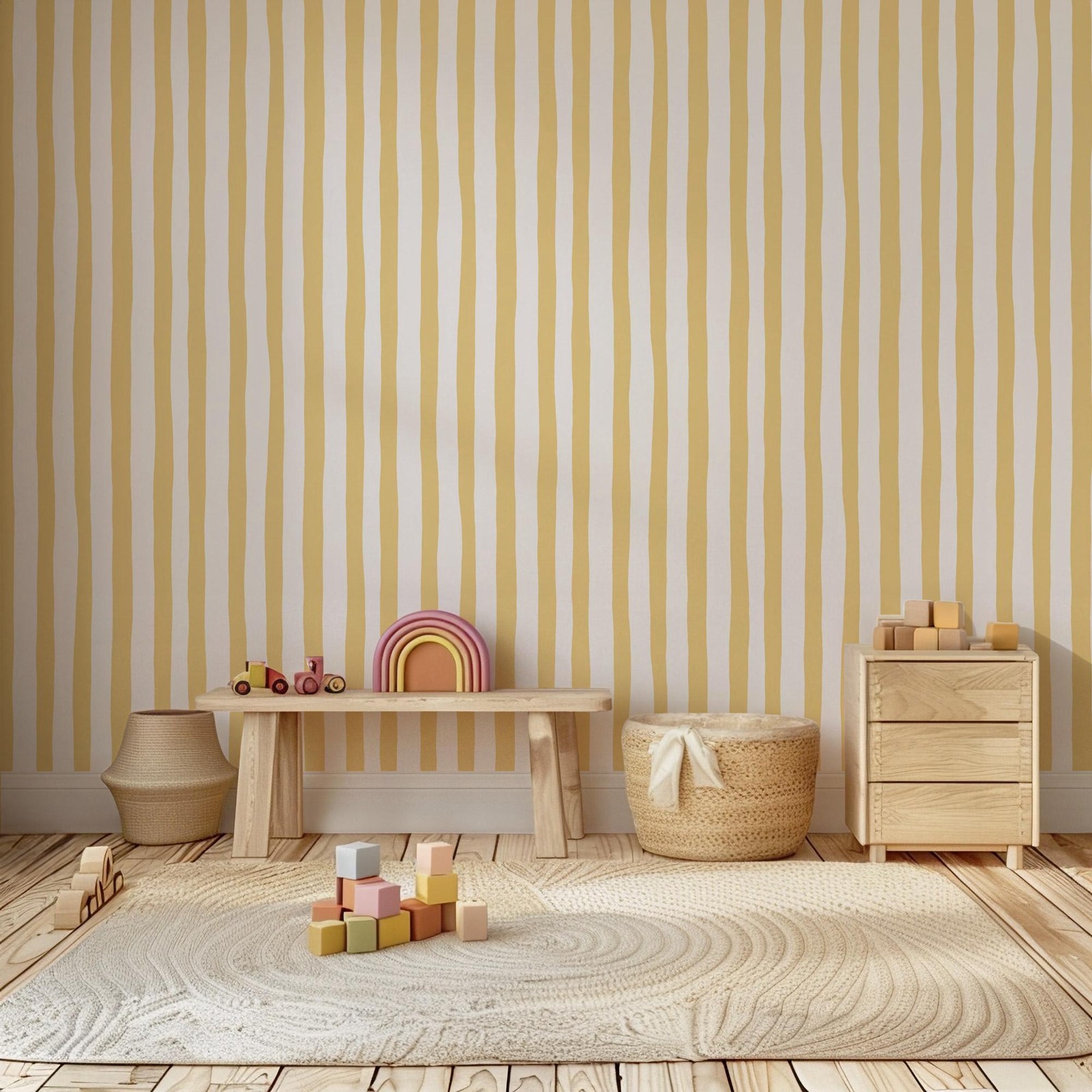 Sunshine Yellow Wobbly Stripes - Baby Nursery Yellow Walls reseña y precio