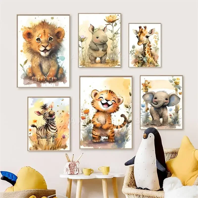 Watercolor Lion Giraffe Tiger  - Baby Nursery Fabric reseña y precio