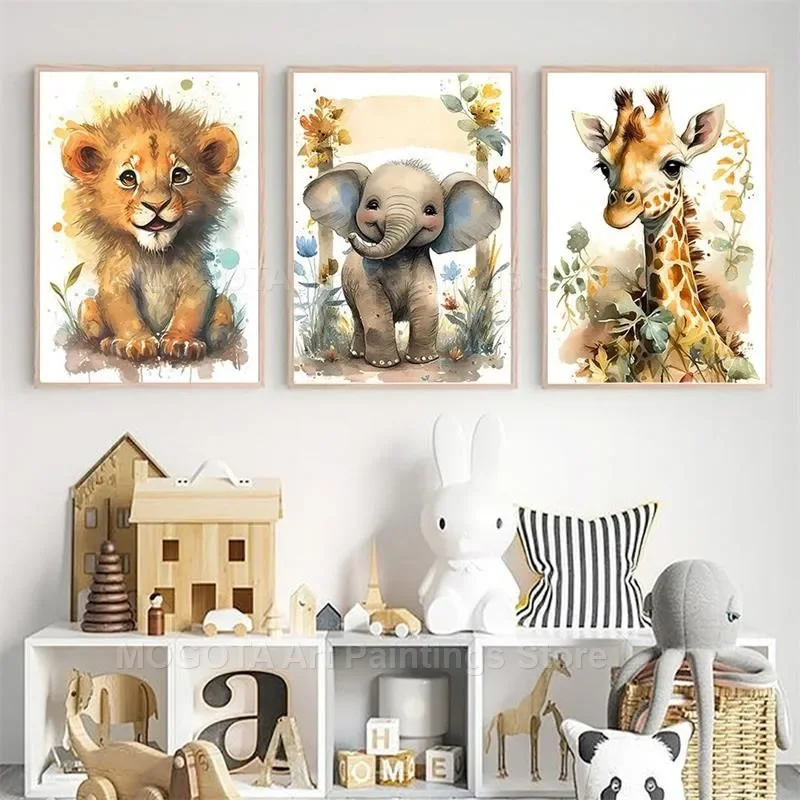 Watercolor Lion Giraffe Tiger  - Baby Nursery Fabric reseña y precio