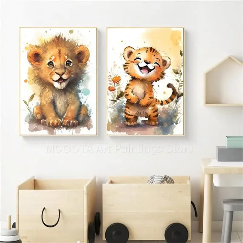 Watercolor Lion Giraffe Tiger  - Baby Nursery Fabric reseña y precio