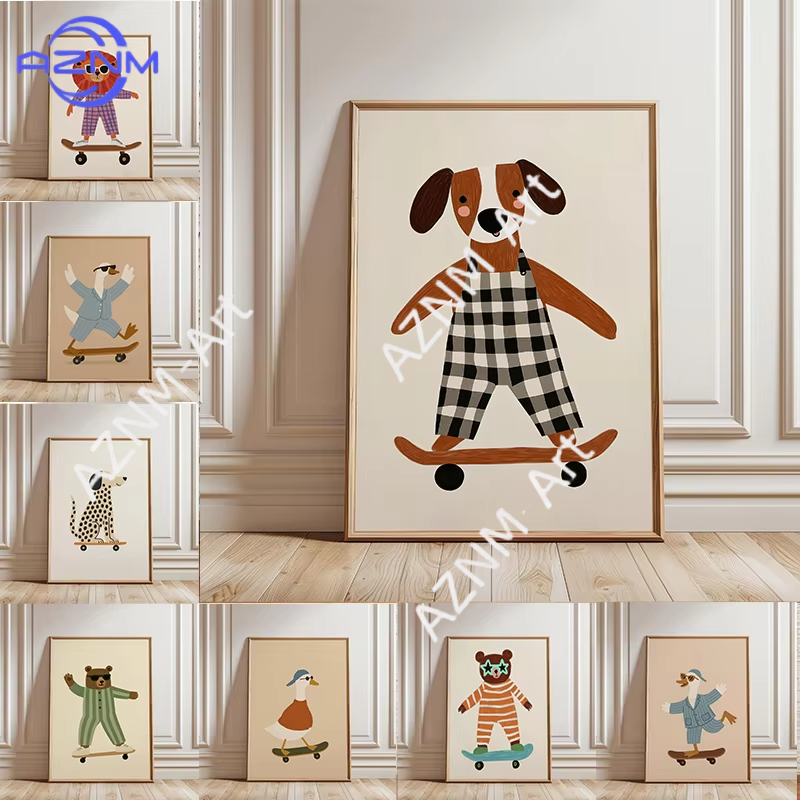 1PC Funny Animal Skateboarding - Baby Nursery Fabric reseña y precio