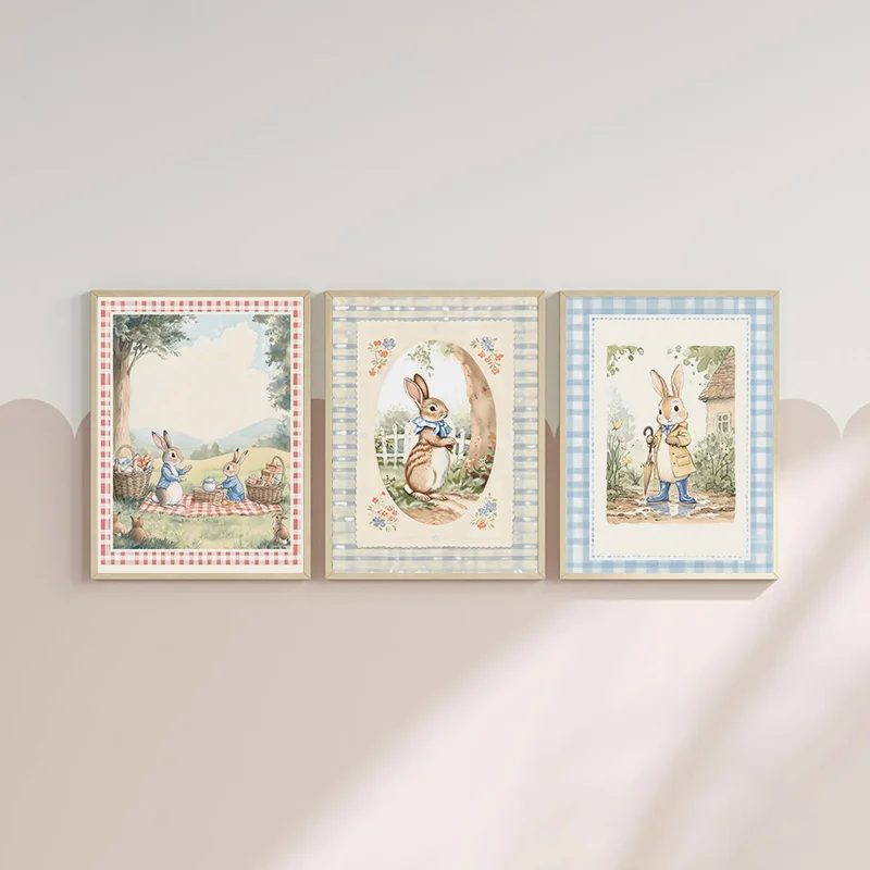 Vintage Boho Blue Plaid Rabbit - Baby Nursery Vintage reseña y precio